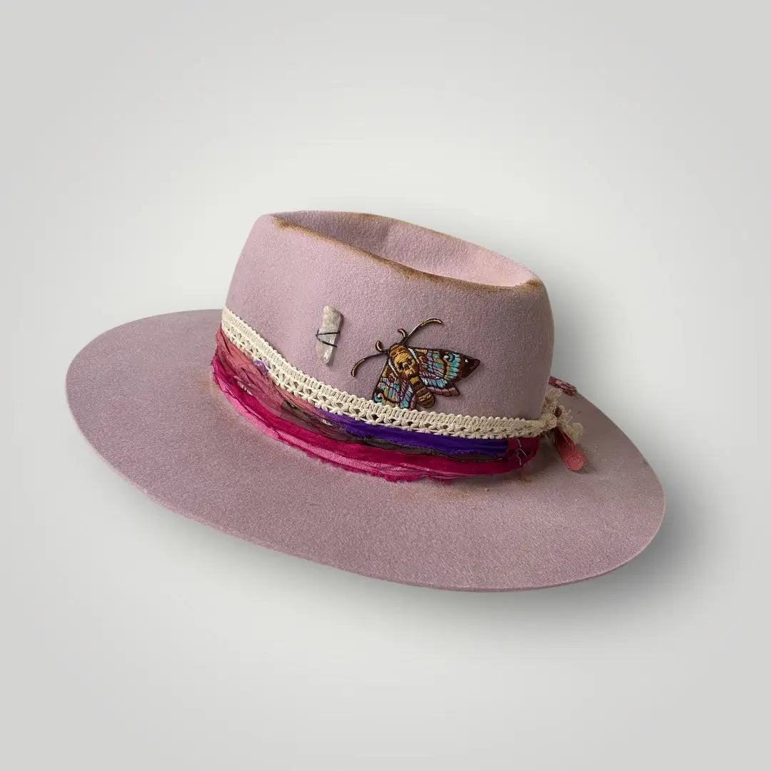 Boho Fedora Hut violet mit Bergkristall