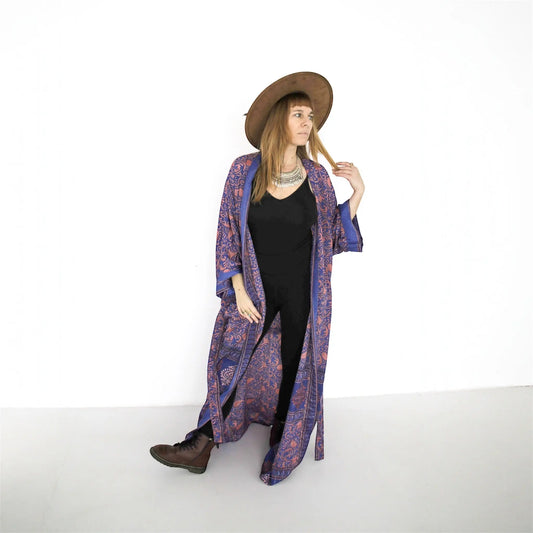Seiden Kimono lila blau
